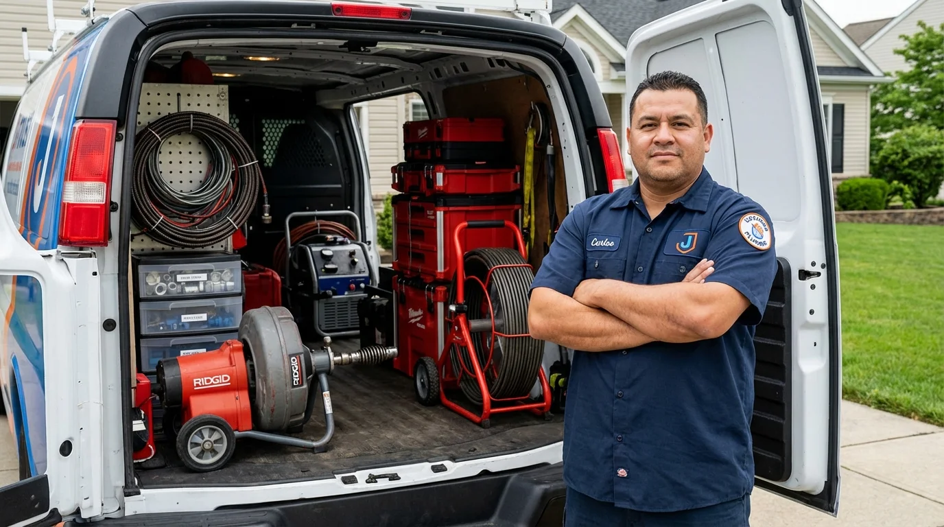 Professional drain cleaning equipment and Johns Plumbing LLC plumber in Bunker Hill