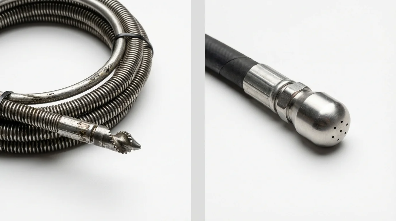 Drain snake cable and hydro jetting nozzle used for drain cleaning in Bunker Hill, IL