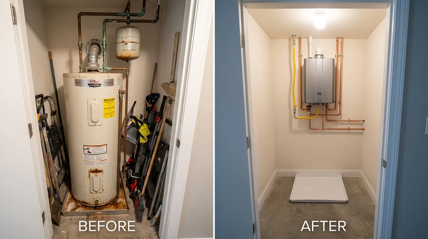 Tank water heater versus wall-mounted tankless unit comparison for Bunker Hill, IL homeowners