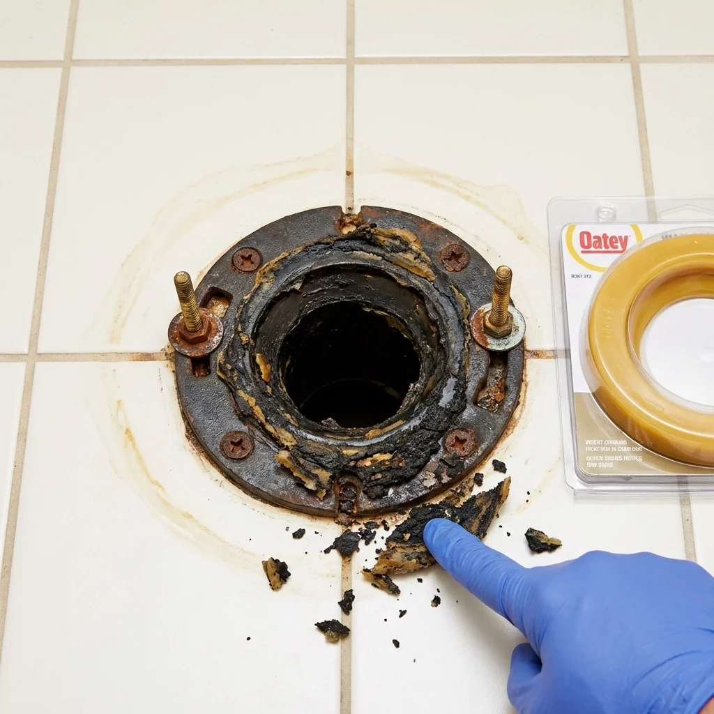 Failed wax ring showing water seepage at the base of a toilet in a Bunker Hill, IL home
